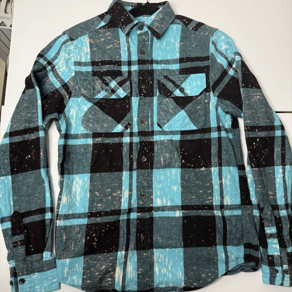 Angry Minnow Flannel Mens Small Blue plaid Mystery Machine - Rare - Picture 2 of 5